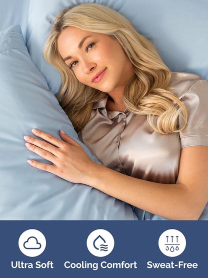 Extra Deep Cal King Fitted Sheet - Hotel Luxury Single Fitted Sheet Only - Easily Fits 18 inch to 24 inch Mattress - Ultra Soft, Wrinkle Free with Extra Deep Pockets - Breathable & Comfy - Sky Blue