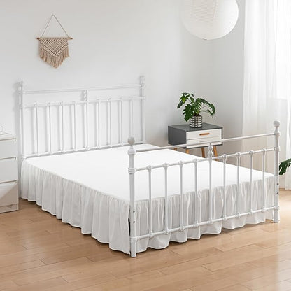 Bed Skirt Queen Size Ruffled Bed Skirt with Split Corners, 12 Inch Drop Dust Ruffle Bed Skirt with Platform, Ivory, Queen - 12" Drop