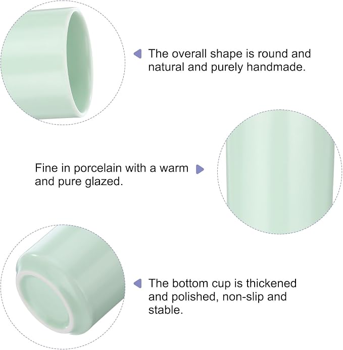 HARFINGTON Japanese Ceramic Tea Cups 8oz / 240ml Simple Solid Color No Handle