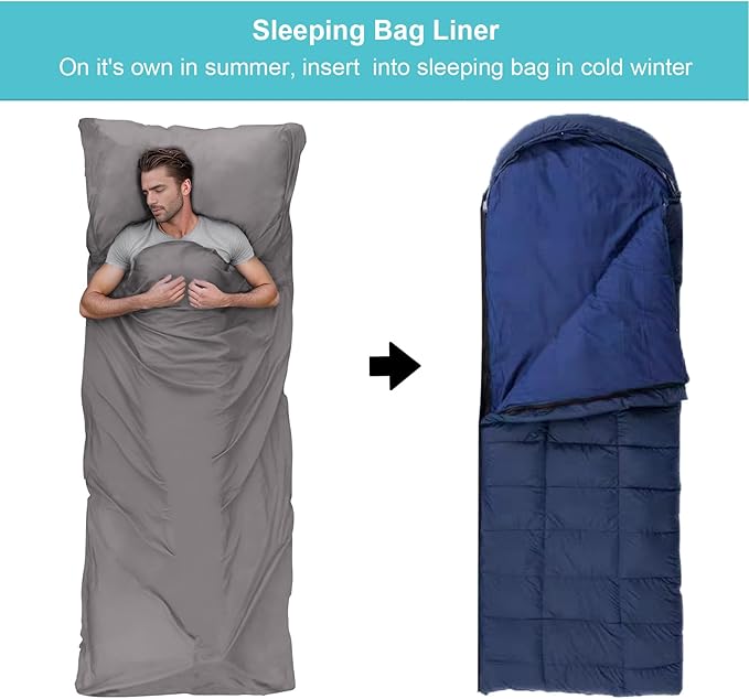 Sleeping Bag Liner,Travel Sheet & Adult Sleep Sack, Camping Sheets Travel Sleep Sack for Backpacking,Hotels & Hostels -Lightweight Single &Double Travel Sheet Camping Sheets