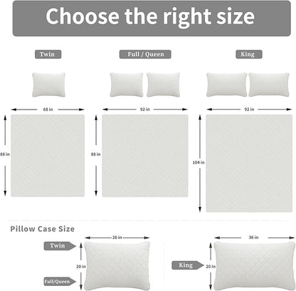 Easy-Going King Size Reversible Quilt Set with 1 Quilt and 2 Pillow Shams, Soft Bed Quilt Cover, Water Resistant Lightweight Microfiber Bedspread, Stain Resistant, Ivory/Ivory