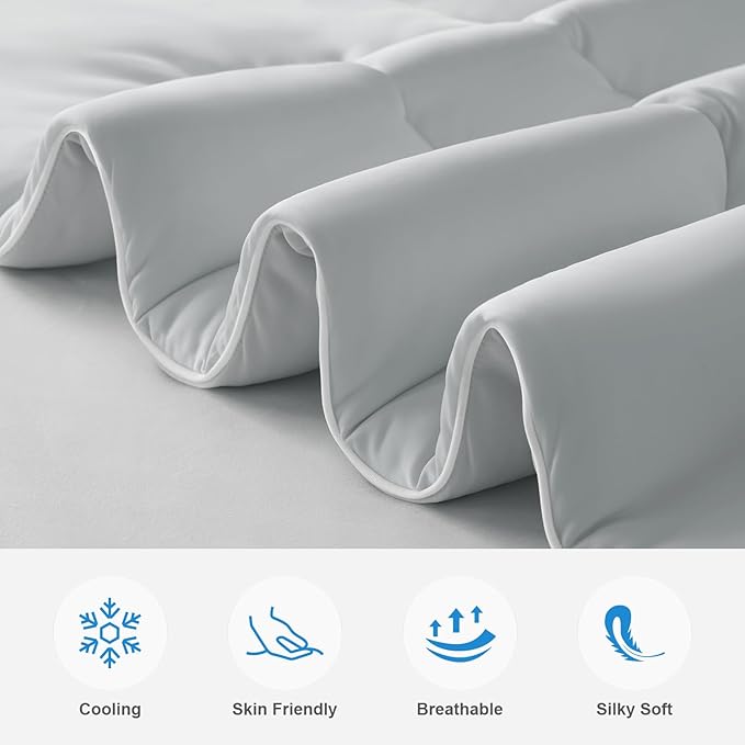 EASELAND All Season Cooling Comforter Queen, Cold Touch Fabric Absorbs Body Heat, 300GSM Super Soft, Cooling Blanket for Night Sweats Hot Sleeper (Gray-All Season, Queen(90"x90"))