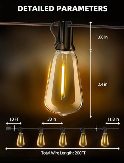 Outdoor Patio String Lights: 200Ft 60M Outside Waterproof Light