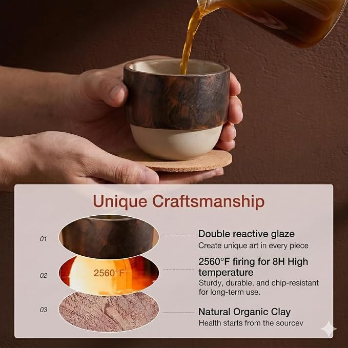 7oz Ceramic Espresso Cup, Modern Handleless Pottery Coffee Mug