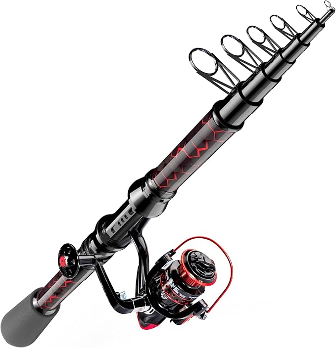 Fishing Rod and Reel Combos, Unique Design with X-Warping Painting, Carbon Fiber Telescopic Fishing Rod with Reel Combo Kit with Tackle Box, Best Gift for Fishing Beginner and Angler