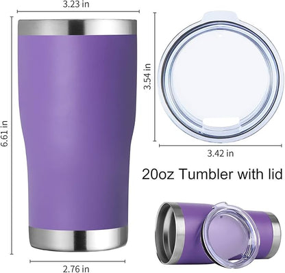 DOMICARE 20oz Tumbler with Lid Stainless Steel Tumblers Bulk, Double Wall Vacuum Insulated Coffee Travel Mug Powder Coated Tumbler, 12 Pack Purple
