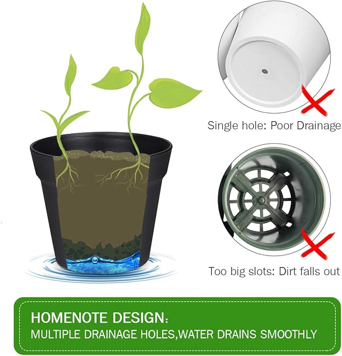 homenote Pots for Plants, 15 Pack 6 Inch Plastic Planters