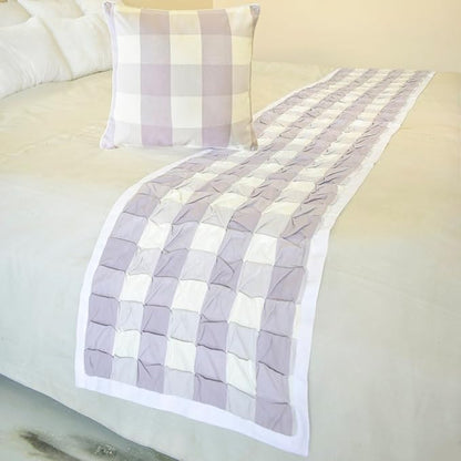 The HomeCentric King/Queen/Twin Lavender Decorative Bed Runner CA King 86"x18" Bed Runner Without Pillow Cover, Checkered, Buffalo Plaid, Check Bed Scarf on Cotton Fabric - Lavender Plaid Knots