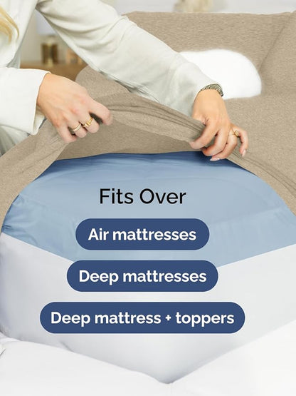 Extra Deep King Fitted Sheet - Hotel Luxury Single Fitted Sheet Only - Easily Fits 18 inch to 24 inch Mattress - Ultra Soft, Wrinkle Free w/Extra Deep Pockets - Breathable & Comfy - Heathered Beige
