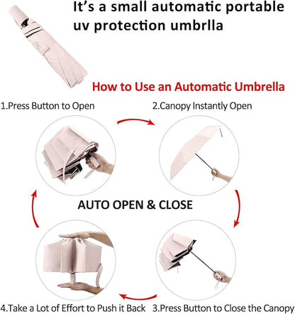 BAODINI Small UV Protection Travel Umbrella Compact for Rain and Sun UPF 50+ 41 inch Portable Umbrella for Women and Men