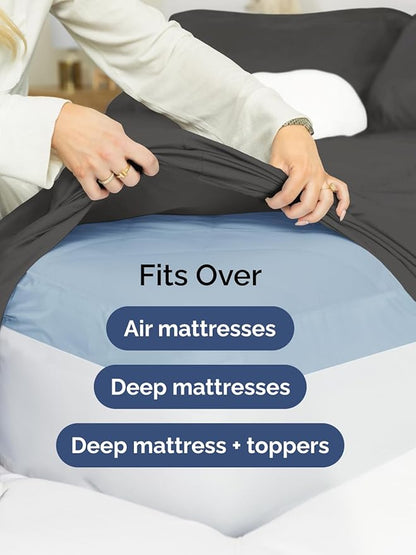 Extra Deep King Fitted Sheet - Hotel Luxury Single Fitted Sheet Only - Easily Fits 18 inch to 24 inch Mattress - Ultra Soft, Wrinkle & Fade Free w/Extra Deep Pockets - Breathable & Comfy - Charcoal