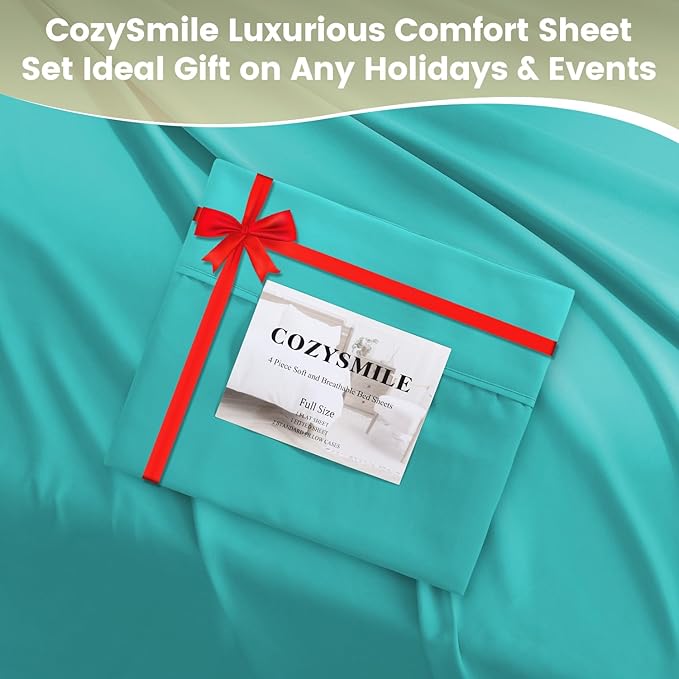 Silky Soft Queen Size Sheet Set - Luxury 4 Piece Breathable Cooling Sheets for Queen Size Bed, 16" Deep Pocket Easy Care Wrinkle Free Bedding Sheet and Pillowcase Set, Turquoise