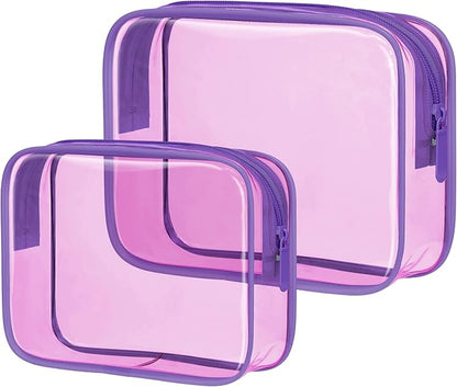 PACKISM 2 Pack Clear Toiletry Bags with Zipper, Water-resistant Cosmetic Bag, Clear Makeup Bag Fit Travel Essentials, Carry-on Travel Bag, Light Pinkish Purple