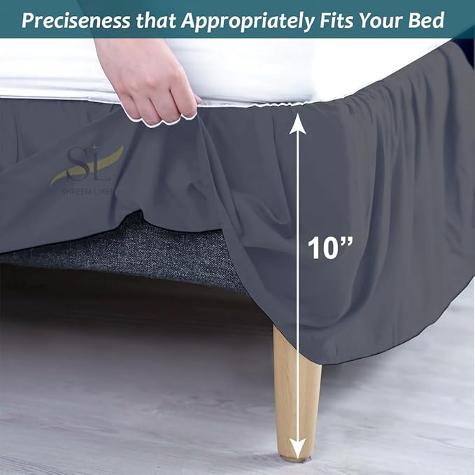 Shreem Linen Ruffled Bed Skirt with Split Corners, Gathered Style, 100% Microfiber, 10-Inch Drop, Dust Ruffle Bedskirt with Platform, Twin, Dark Grey