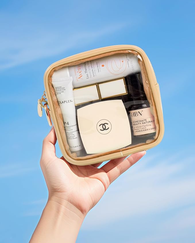 LETGO Clear Makeup Bags Small-Mini Comestic Bag,Cute Cosmetic Pouch for Women with Slip-in Pockets Clear Cosmetic Bags Travel Essentials Car Accessories for Women Men (Mini Sand)