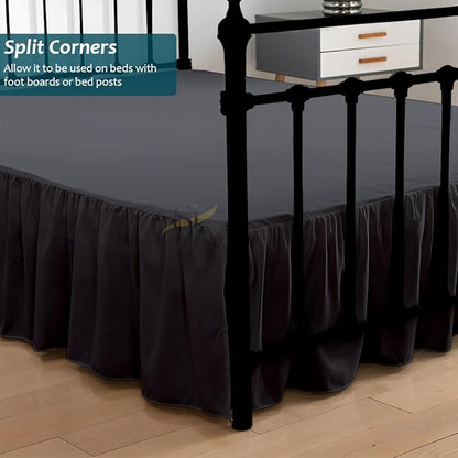 Shreem Linen Ruffled Bed Skirt with Split Corners, Gathered Style, 100% Microfiber, 30-Inch Drop, Dust Ruffle Bedskirt with Platform, Full, Dark Grey