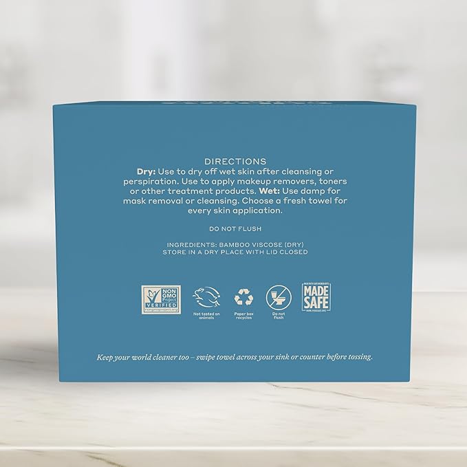 Caboo Bamboo Disposable Face Towels – 50 Soft, Lint-Free Towels (10x11.5”) | Biodegradable, Eco-Friendly & Extra Large | Gentle Alternative to Makeup Wipes or Washcloths
