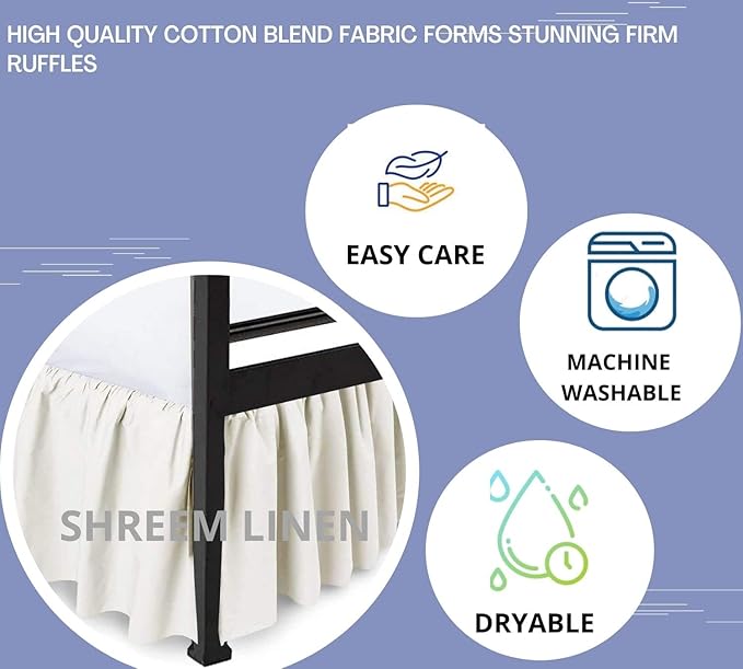 Shreem Linen Ruffled Bed Skirt with Split Corners, Gathered Style, 100% Microfiber, 28-Inch Drop, Dust Ruffle Bedskirt with Platform, RV King, Ivory