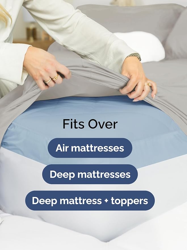 Extra Deep Cal King Sheet Set - 6 Piece Breathable and Cooling Sheets - Hotel Luxury Bed Sheets Set - Easy Fit - Soft, Wrinkle Free and Comfy Sheets Set - Light Grey Sheet Set with Extra Deep Pockets