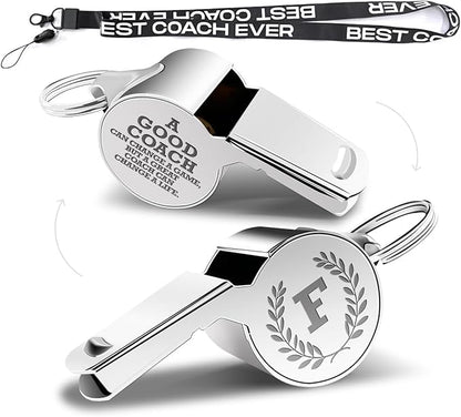 Letters Coach Gifts, Whistle for Coaches, Whistle Emergency, Thank You Coach Gifts, Coaches Whistle with Lanyard Cheer Coach Gift for Men Women Teachers Referees School Sports Coach Outdoor, Letter F