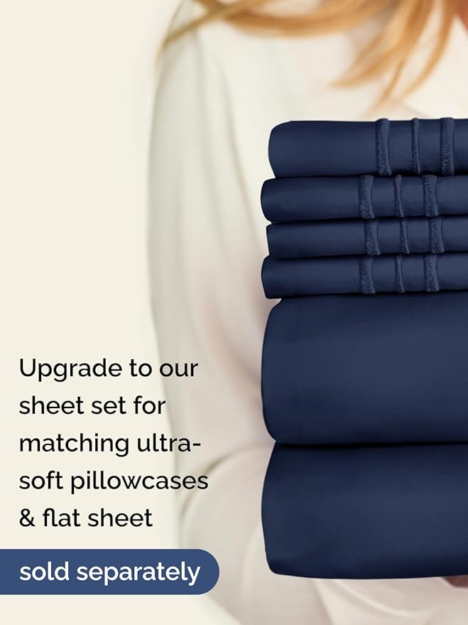 Extra Deep Twin Fitted Sheet - Hotel Luxury Single Fitted Sheet Only - Easily Fits 18 inch to 24 inch Mattress - Ultra Soft, Wrinkle & Fade Free w/Extra Deep Pockets - Breathable & Comfy - Navy Blue