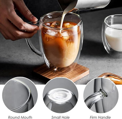 4 Pack 12oz Double Walled Glass Coffee Mugs