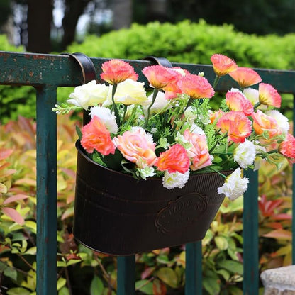 3 Pack Metal Railing Planters, 10.5" Oval Hanging Flower Pots