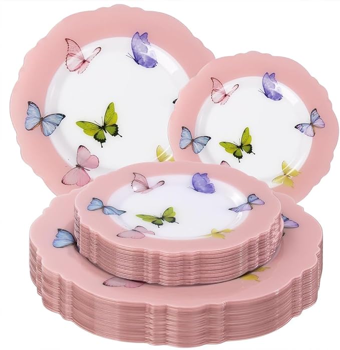 20PCS Pink Butterfly Plates