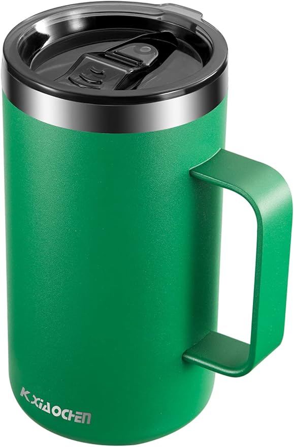 KXIAOCHEN 20oz Insulated Coffee Mug with Lid, Stainless Steel Coffee Cup, Double Wall Vacuum Coffee Tumbler with Handle, Premium Thermal Travel Coffee Mug (Emerald)