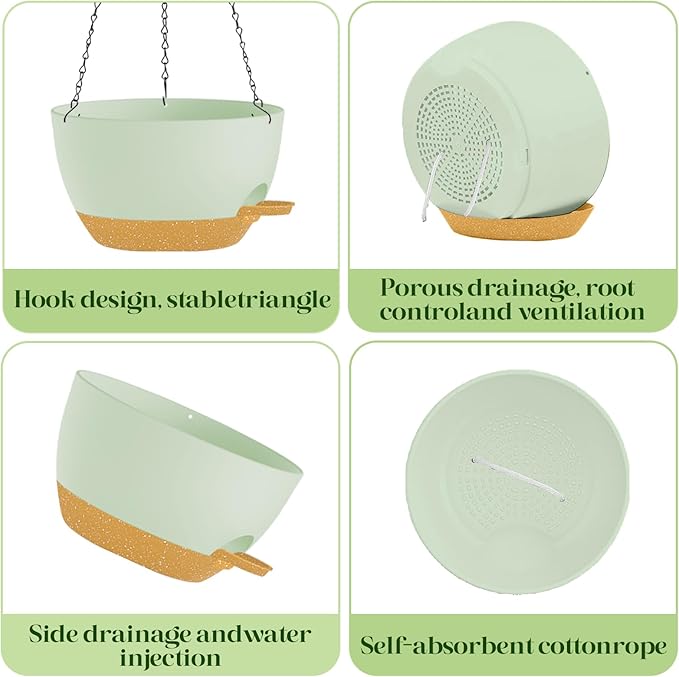 2 Pack 10 Inch Self Watering Hanging Planters