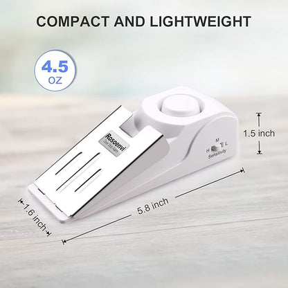 2 Pack Door Stop Alarm, Door Stopper with 120DB Security Alarm, Floor Wedge Door Stop Siren, Door Security Devices for Traveling, Apartment, Hotel and Home, White