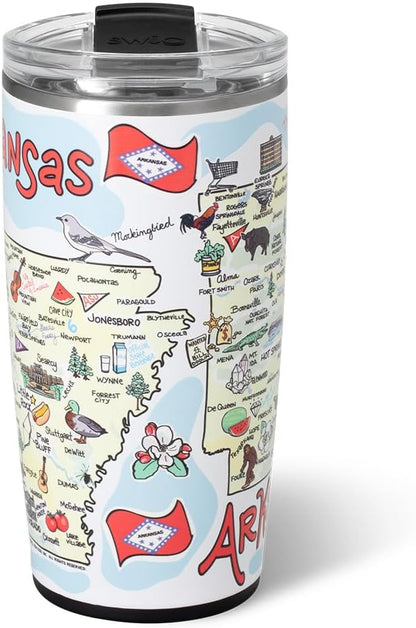 Swig Life 22oz Travel Mug, Insulated Tumbler with Handle and Lid, Travel Coffee Mug, Cup Holder Friendly, Stainless Steel 22 oz Tumbler, Reusable Insulated with Lid (Arkansas)