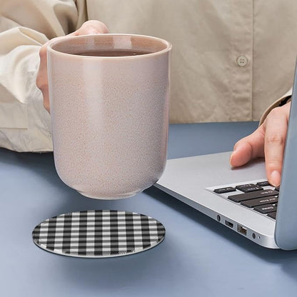 6 Pcs Black White Striped Plaid Leather Coasters