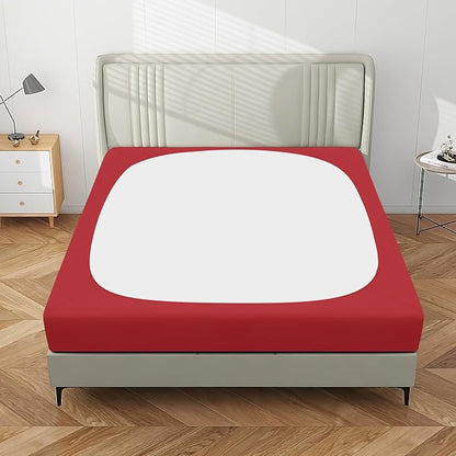 PureFit Stretchy Box Spring Cover Full - Elastic Fitted Box Spring Wrap Around 4 Sides, Wrinkle & Fading Resistant Fits Full Size Beds, Red