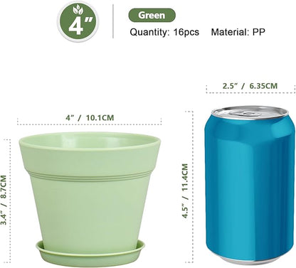 4 inch Small Plastic Nursery Pots, 16 Pack Plant Pots
