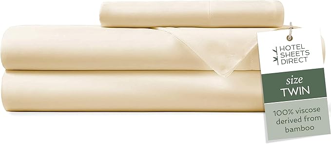 Hotel Sheets Direct 3 Piece Bed Sheet Set Twin Size, 100% Viscose Derived from Bamboo Sheets Set with 1 Pillowcase, Cooling & Breathable Luxury Bedding, Moisture-Wicking & Silky Soft, Light Yellow
