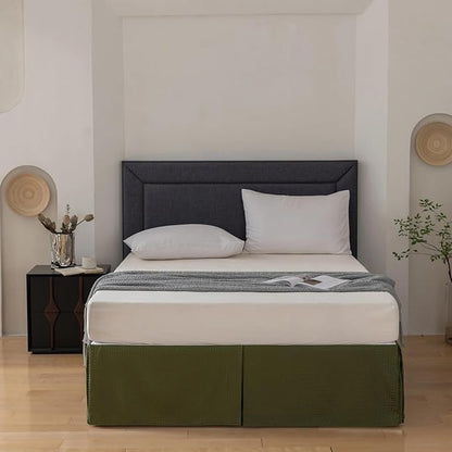 King Bed Skirt, Wrap Around Bed Skirt with Pleated Corner, 14 Inch Drop Pleated Waffle Weave Bedskirts, Anti-Slip, Microfiber, Green, 14'' King