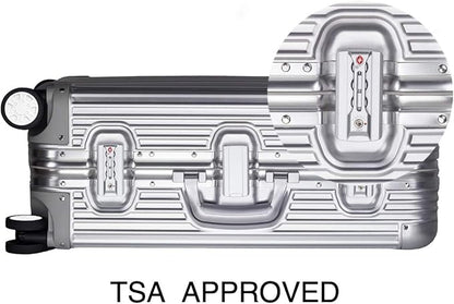 TRAVELKING All Aluminum Luggage Zipperless Hard Shell Suitcase with TSA Lock Spinner Wheels Lightweight Metal Alloy Suitcases (Silver, 24 inch)