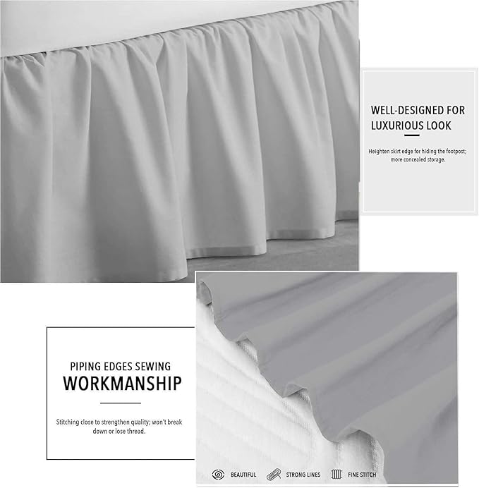 SlumberWell Twin Bed Skirt with Split Corners, Soft Microfiber, 18 Inch Drop, Light Grey Solid, Elegant Ruffled Design
