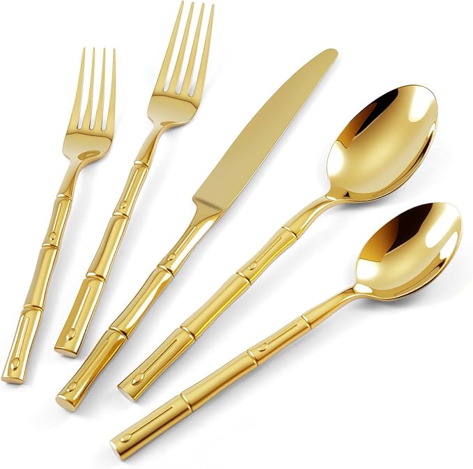 Gold Silverware Set 40-Piece Bamboo Pattern Service