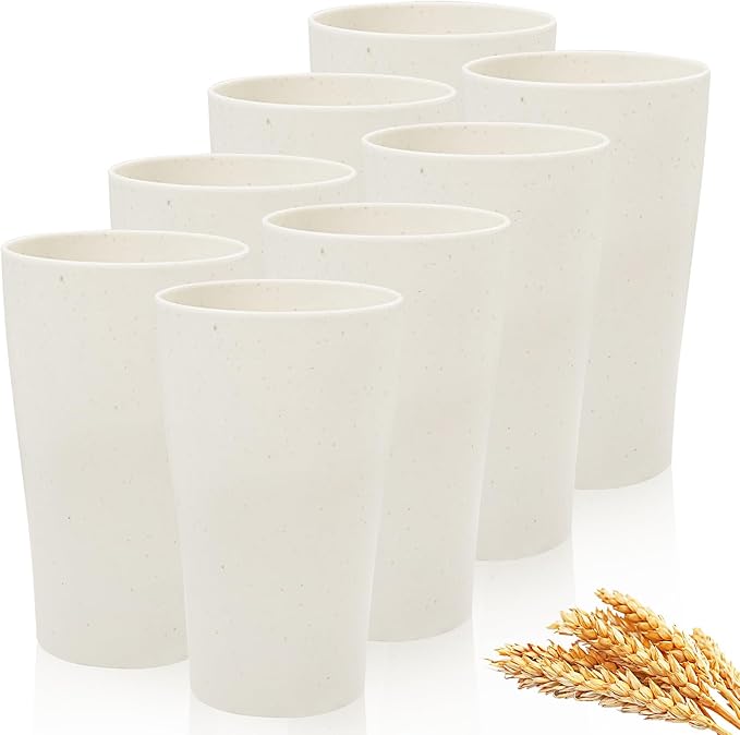 ejonirinjonir EI 8pcs Wheat Straw Cups, 15oz Beige Unbreakable Plastic Reusable