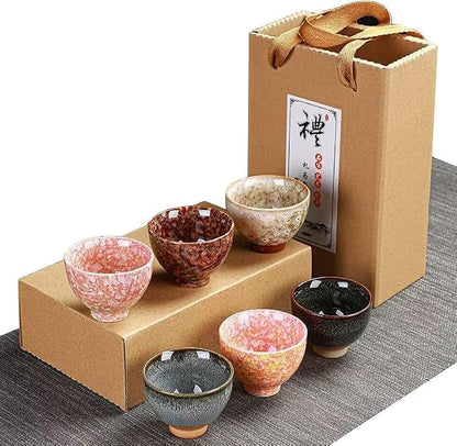 Teacups, Sake Cups Handmade Ceramic Mug Set 2.5 oz 6 Color Earthenware Teacups