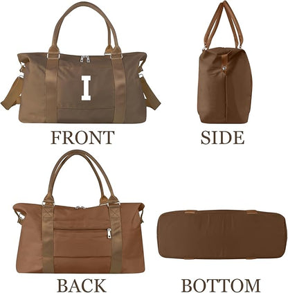 Birthday Graduation Gifts for Daughter,Initial Travel Duffel Bag Sports Gym Bag for Girls Teen Kids Birthday Gifts,Personalized Weekender Bag Carry On Tote Bags Cute Overnight Bag for Women(Brown, I)