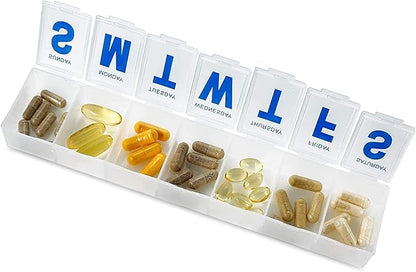 Weekly Pill Organizer - 7-Day Pill Planner Extra Large Pill Planner and Daily Pill Organizer and Medicine Reminder, Monday to Sunday Compartments - BPA Free - Travel Pill Box Case (Pack of 3)