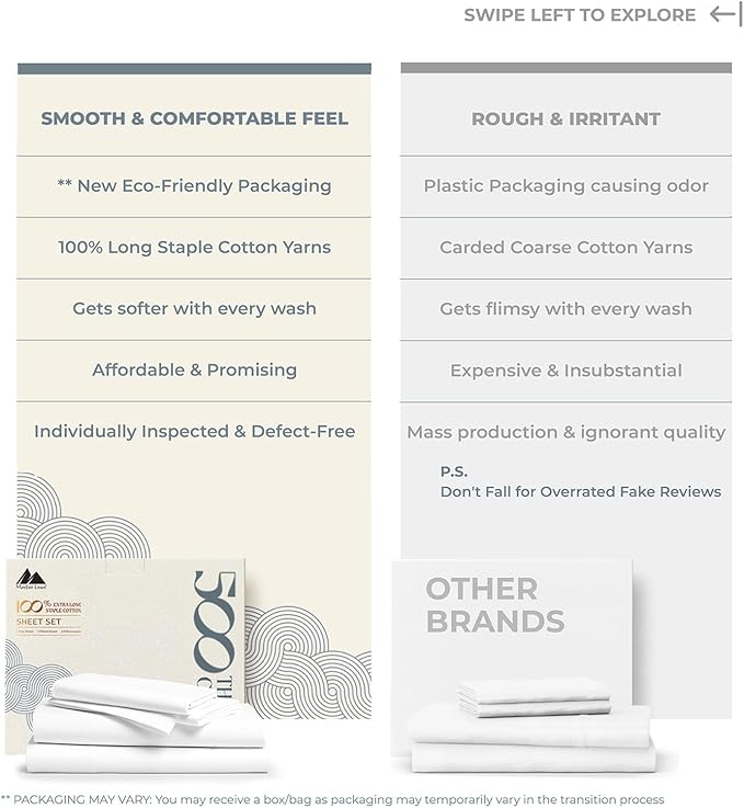 Mayfair Linen 100% Egyptian Cotton 2 Pack Twin Sheet Set - 500 Thread Count Cotton Sheets Twin Size (6 PC, Light Blue), Extra Soft, Cooling, Sateen Weave, 16" Deep Pocket College Dorm Room Bed Sheet