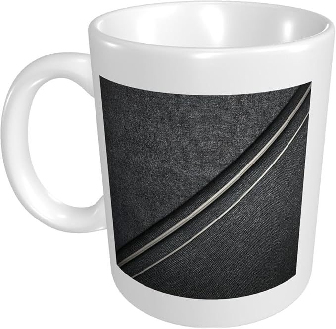 Thin White Lines Geometric Pattern Minimalist Ceramic Cup, Elegant Coffee Mug