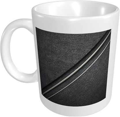 Thin White Lines Geometric Pattern Minimalist Ceramic Cup, Elegant Coffee Mug