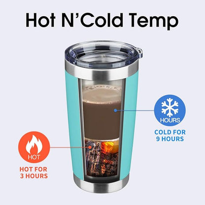 20oz Tumbler Bulk Stainless Steel Vacuum Insulated Tumblers with Lid Double Wall Travel Mug, Powder Coated Coffee Cup, Suitable for Ice Drinks and Hot Beverage (Light blue 12pack)