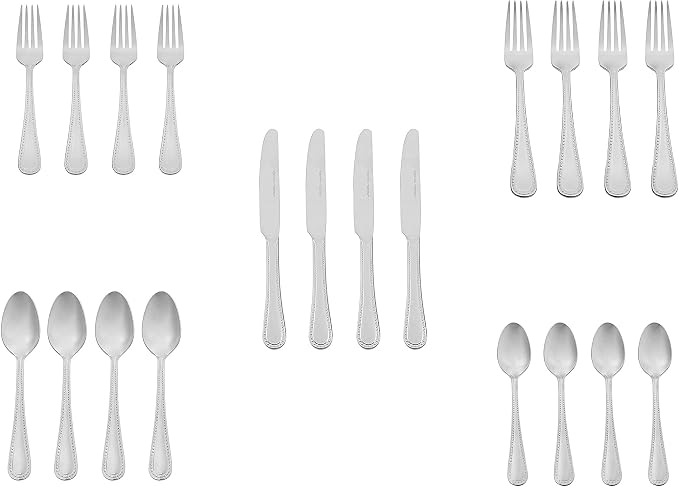 Amazon Basics Silverware Set, Stainless Steel Flatware, Dishwasher Safe