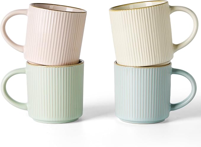 ffamiware Star Coffee Mug Set for 4, Handcrafted 12 oz Ceramic Stoneware Mugs